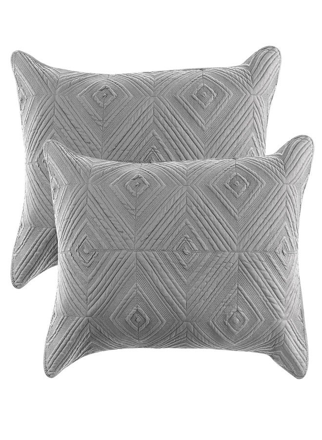BOSOWOS Pillow Shams Queen Size Set of 2, Ultra Soft Breathable Quilted Pillow Cases 20 x 30 Inches for Sleeping Grey Square Queen 2Packs - Image 1